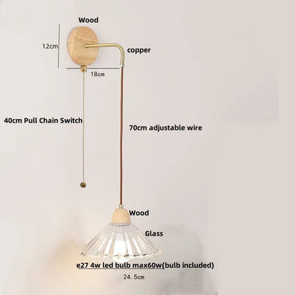 DecorBites™ Clear Glass LED Wall Light with Pull Chain Switch