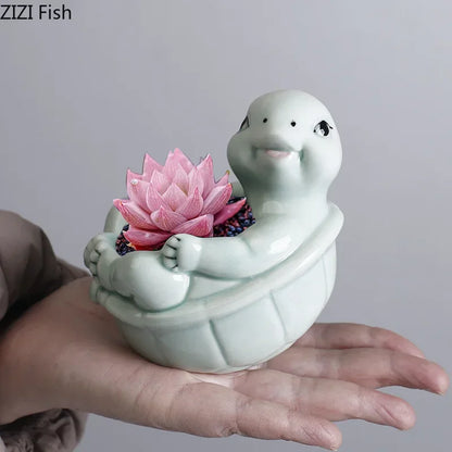 DecorBites™ Cartoon Turtle Ceramic Vase for Table Decoration and Flowers Arrangement