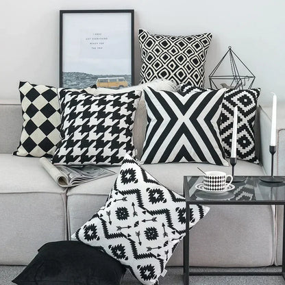 DecorBites™ Black White Embroidered Cushion Cover 45x45cm Sofa Bed Chair Home Decor