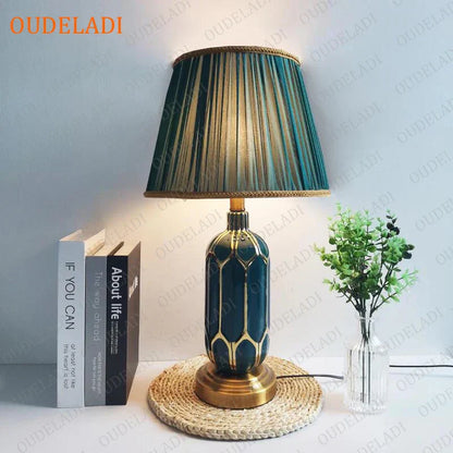DecorBites™ Blue Ceramic Table Lamp | Post Modern American Style | Bedroom Living Room Lighting