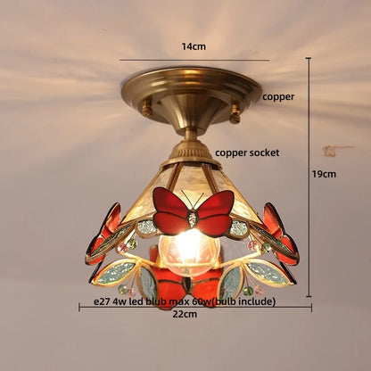 DecorBites™ Wood Copper LED Ceiling Light Amber Glass Plafond Lamp