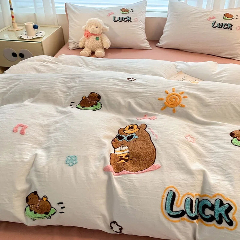 DecorBites™ Cartoon Pattern Embroidered Bedding Sets: Cozy, Soft, and Breathable for Kids and Adults