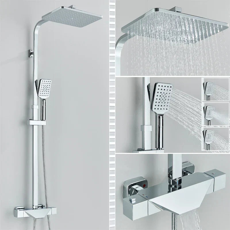 DecorBites™ Black Thermostatic Rain Shower Faucet Set for Wall Mounted Bathrooms