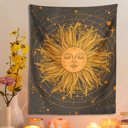 DecorBites™ Celestial Sun Moon Wall Tapestry: 70s Retro Psychedelic Room Decor Art