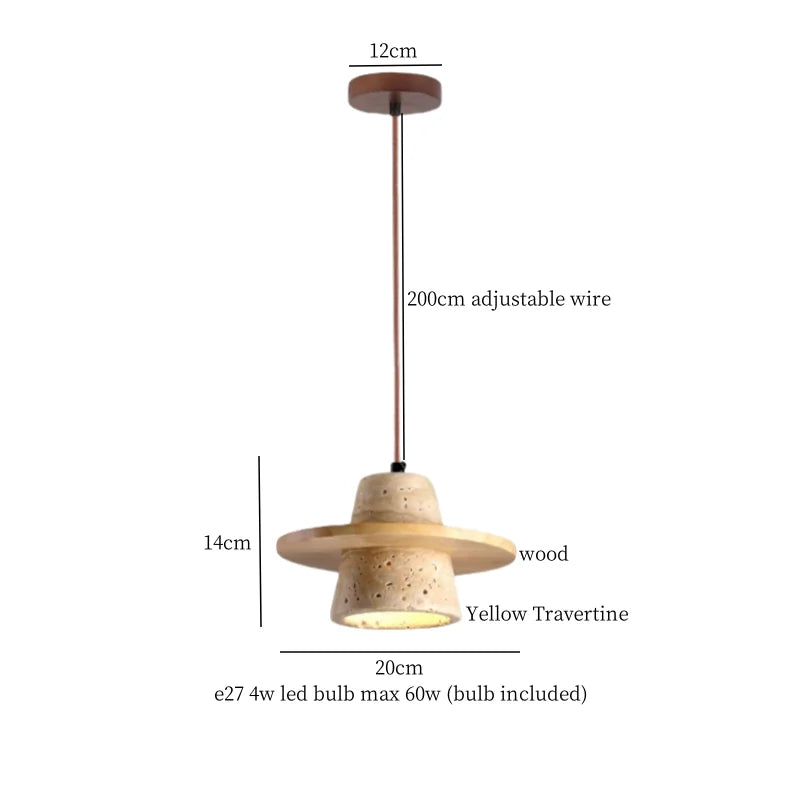 DecorBites™ LED Pendant Lamp Mid Century Modern Decor Yellow Travertine Wood Hanglamp