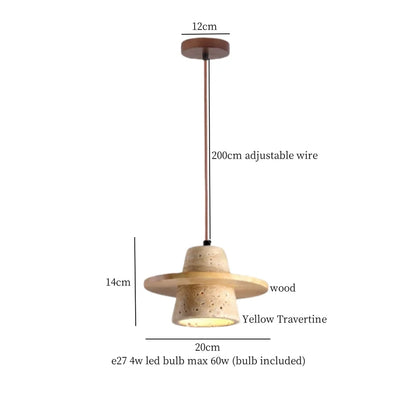 DecorBites™ LED Pendant Lamp Mid Century Modern Decor Yellow Travertine Wood Hanglamp