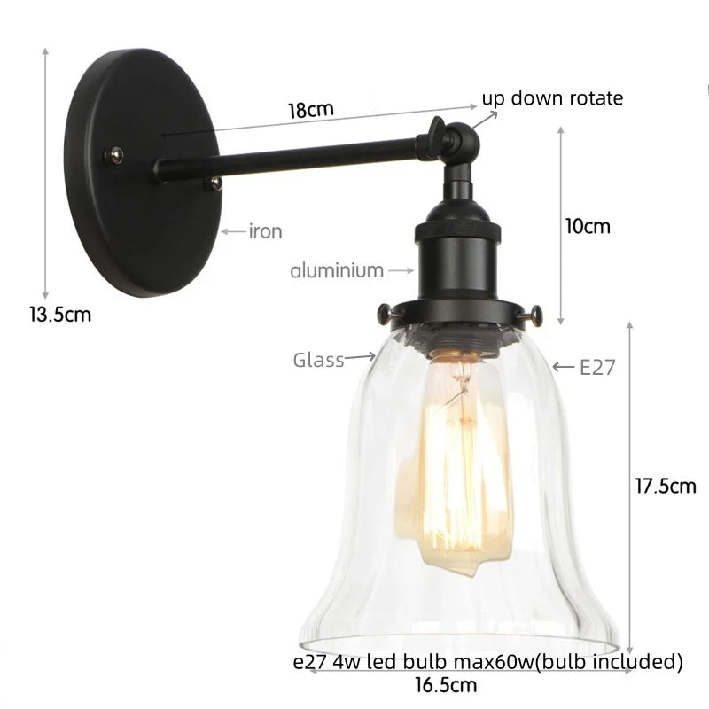 DecorBites™ LED Glass Wall Lamp Industrial Stair Light Fixture for Home Decor