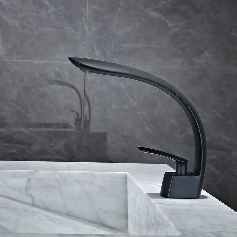 DecorBites™ Brushed Gold Basin Mixer Tap Single Handle Hot Cold Waterfall Faucet