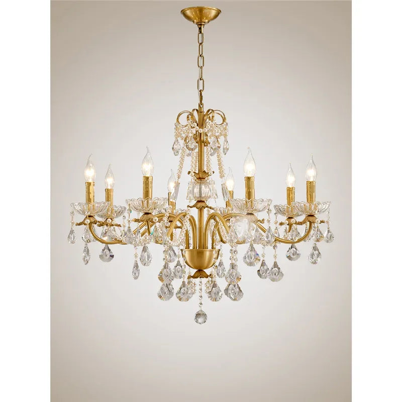 ™ Gold Brass Crystal Chandelier for Living Dining Bedroom, Retro Candle Lights Pendant Lamps