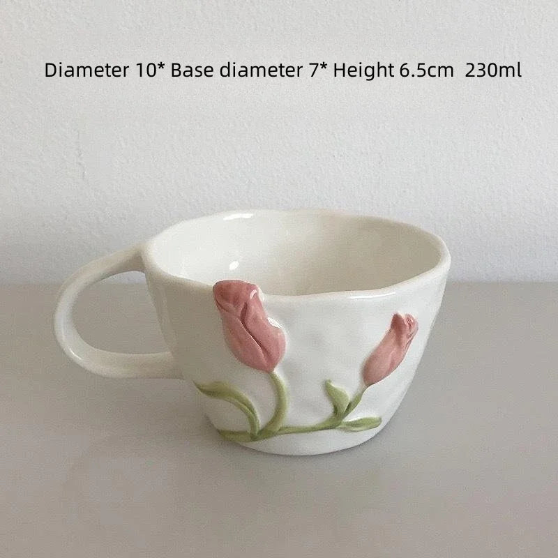 DecorBites™ 3D Embossed Tulip Ceramic Coffee Mug - Handcrafted Irregular Flower Cup