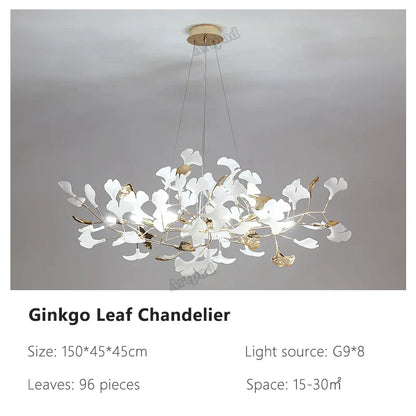 DecorBites™ Ginkgo Leaves Chandelier: Nordic Luxury Pendant Lamp for Hotel, Stairs, Living Room