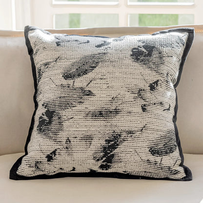 DecorBites™ Geometric Jacquard Embroidered Pillow Cover in Modern Minimalist Black and White Style