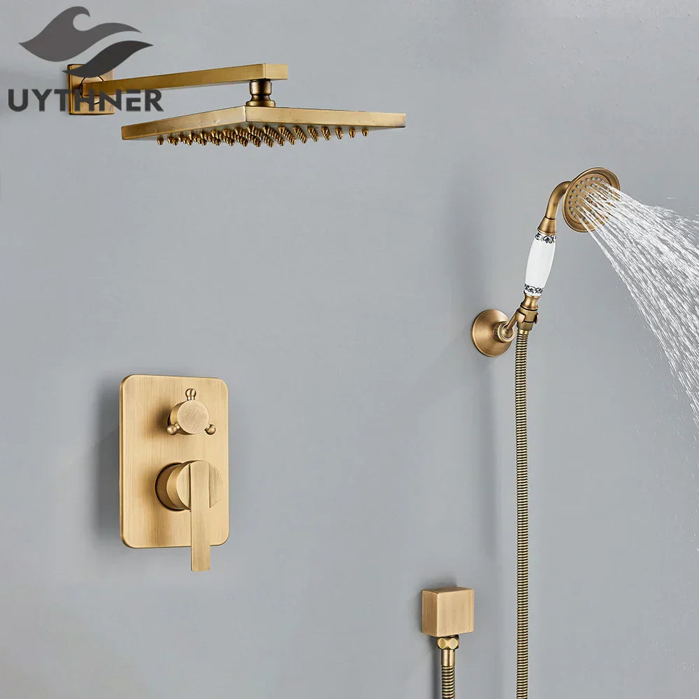 DecorBites™ Brass 8" Rainfall Shower Faucet Set Wall Mounted Mixer System for Bath
