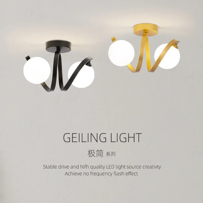 DecorBites™ Black Gold Glass Ceiling Light: Modern Minimalist Indoor Lighting for Entryway Balcony