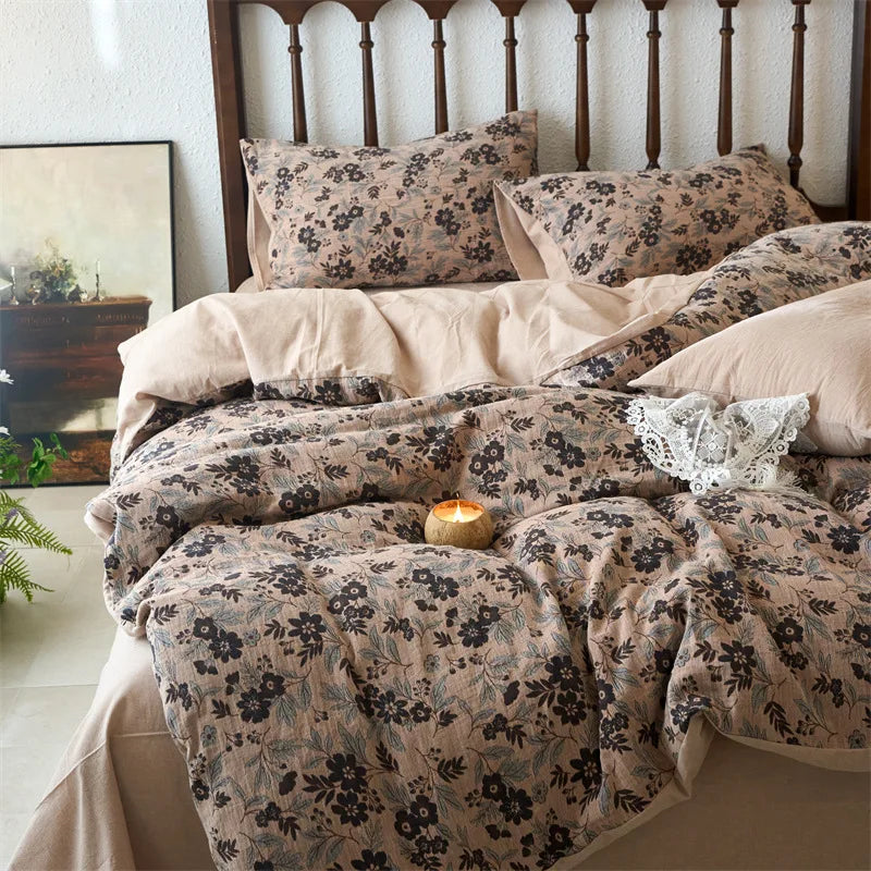 DecorBites™ 100% Cotton Double-Layer Floral Jacquard Duvet Cover Set
