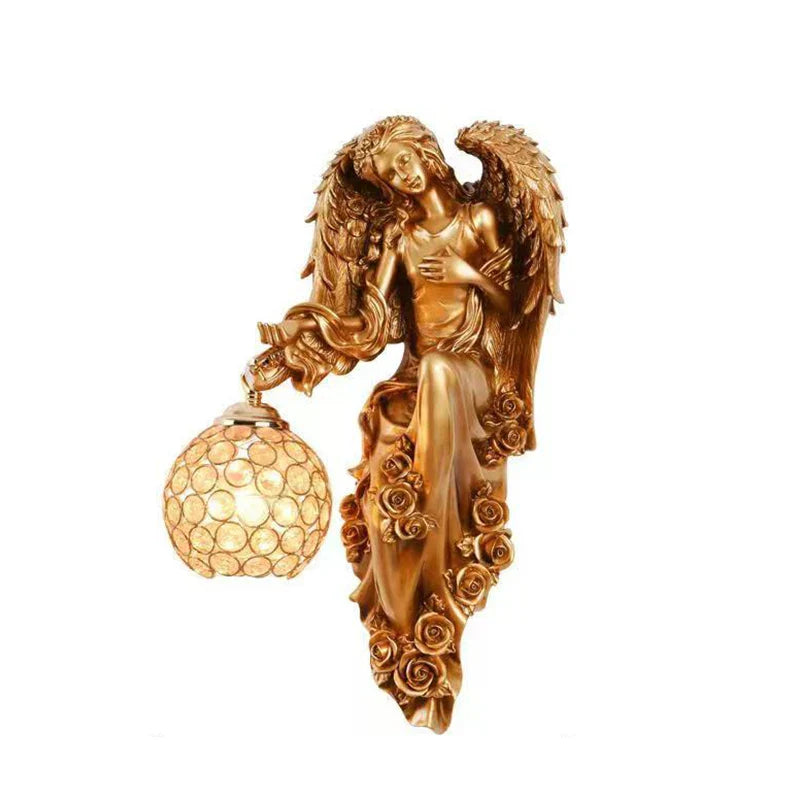 DecorBites™ Angel Indoor Wall Light LED Gold Resin Sconce for Home Decor