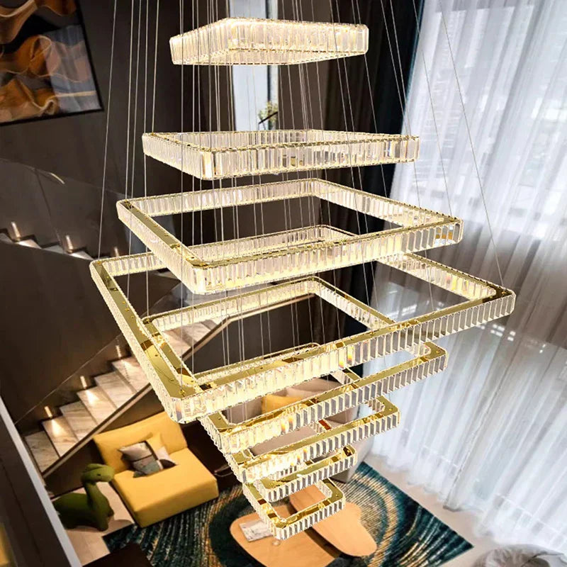 DecorBites™ Crystal Chandelier Stair Pendant Lamp Living Room Pendant Lights Interior Lighting