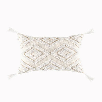 DecorBites™ Cotton Tassels White Cushion Covers 45x45/30x50cm - Square Geometry Pillowcase