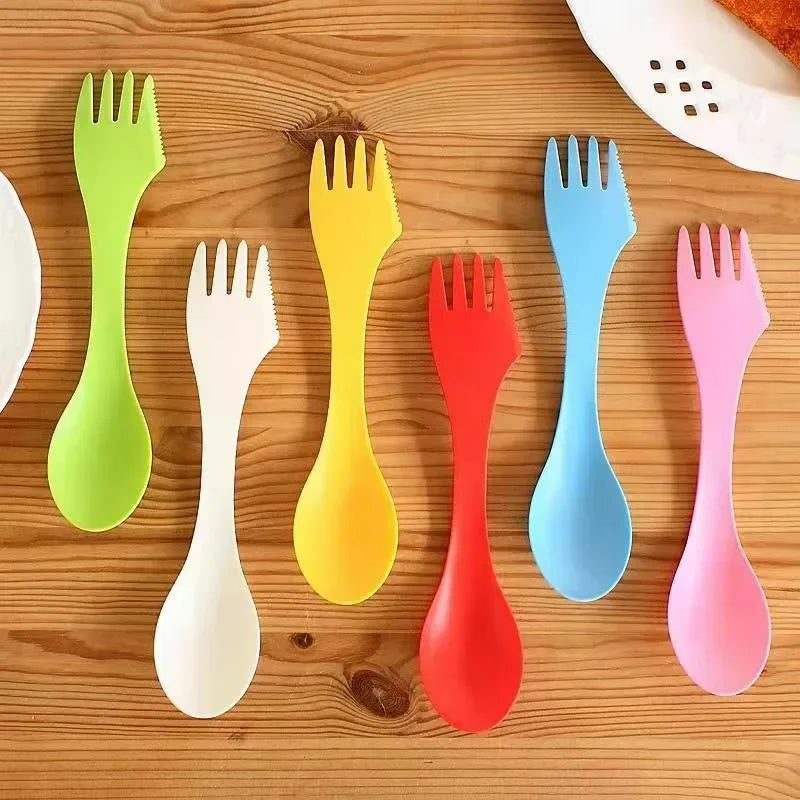 DecorBites™ Kids 3-In-1 Plastic Spork Set for Traveling, Camping, and Picnics