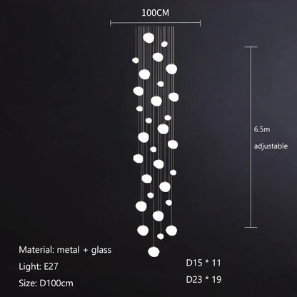 DecorBites™ Gregg Glass Suspension Light - White LED Cobblestone Pendant for Villa Staircase & Shop