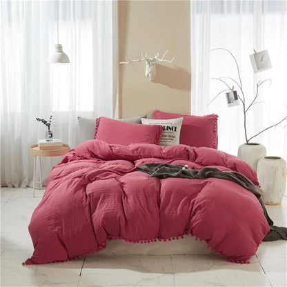 DecorBites™ Furball Tasseles Bedding Set | King/Queen Duvet Cover & Washed Quilt Cover Set