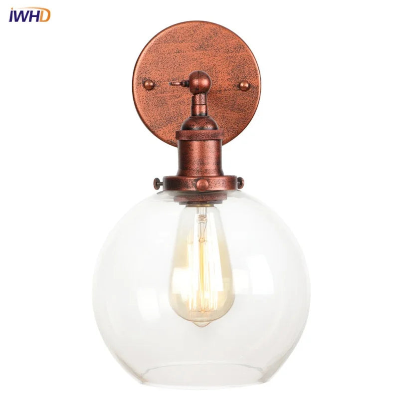 DecorBites™ Glass Globe LED Wall Light Fixture Single Arm Bedside Lamp Vintage Industrial Style