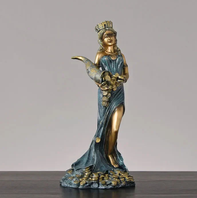 DecorBites™ Greek Wealth Goddess Fortuna Figurine Plouto Fortune Sculpture Decor Gift