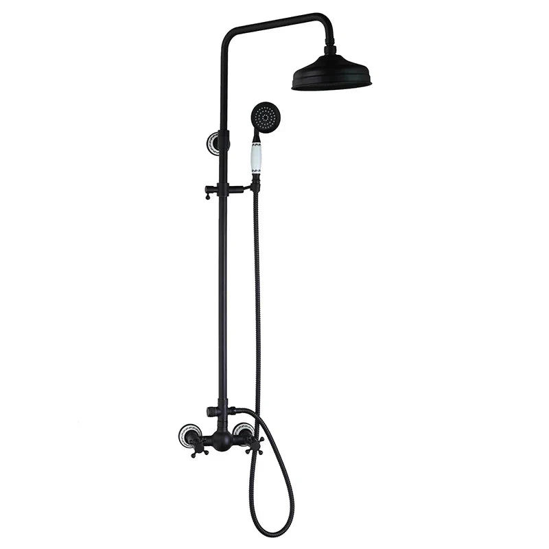 DecorBites™ 8" Black Rain Shower Head Set with Hand Spray and Mixer Faucet