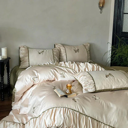 DecorBites™ Butterfly Embroidery 1000TC Egyptian Cotton Bedding Set with Duvet Cover, Sheet, Pillowcases