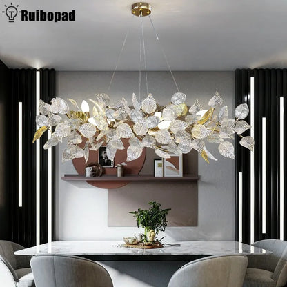DecorBites™ Ginkgo Leaf Crystal Chandelier - Elegant LED Pendant Lamp for Dining & Living Room
