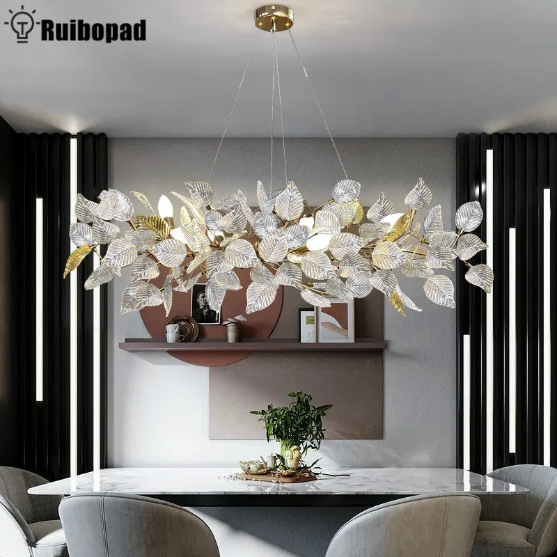 DecorBites™ Ginkgo Leaf Crystal Chandelier - Elegant LED Pendant Lamp for Dining & Living Room