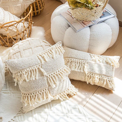 DecorBites™ Boho Tufted Tassel Cushion Cover for Home Decor Living Room Sofa