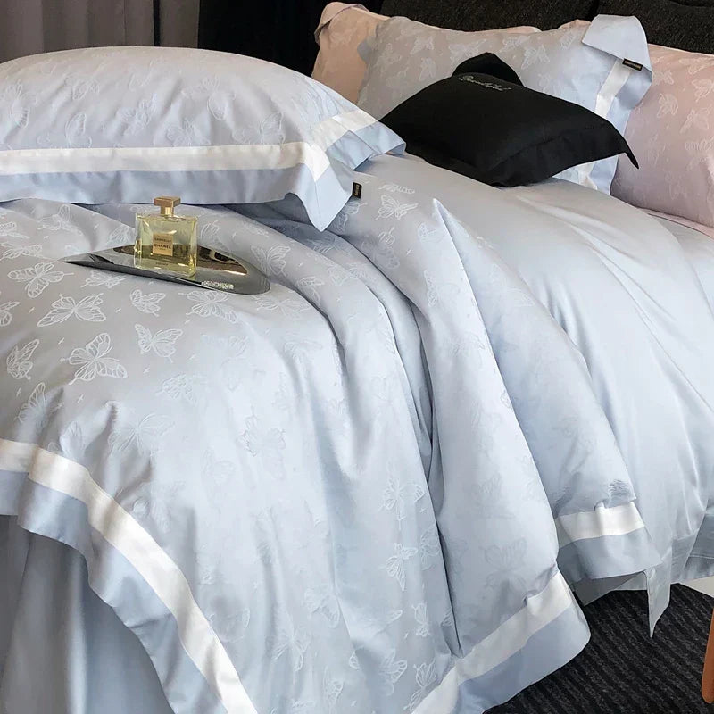 DecorBites™ Butterfly Jacquard Bedding Set - 4Pcs Brushed Lyocell Cotton Duvet Cover & Sheet