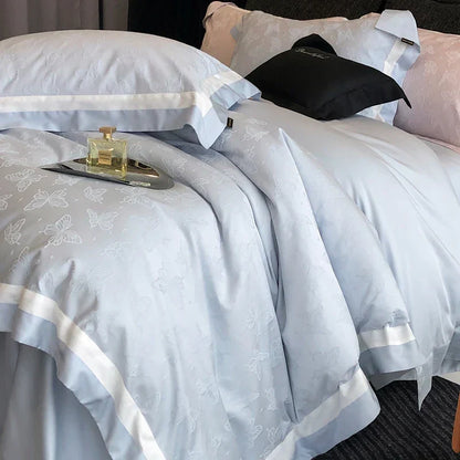DecorBites™ Butterfly Jacquard Bedding Set - 4Pcs Brushed Lyocell Cotton Duvet Cover & Sheet