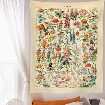 DecorBites™ Botanical Floral Tapestry Wall Hanging Garden Flower Illustration Cactus Boho Hippie Dorm Decor