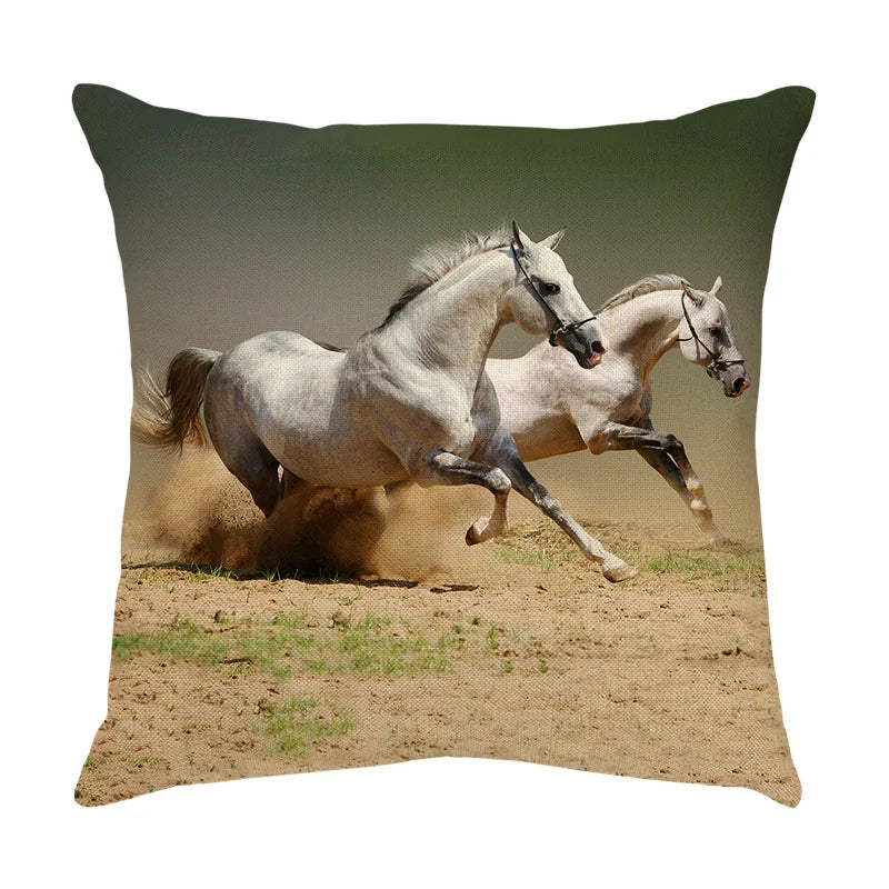 DecorBites™ Galloping Horse Pillowcase: Wild Horse Print Linen Cushion Cover for Home Decoration