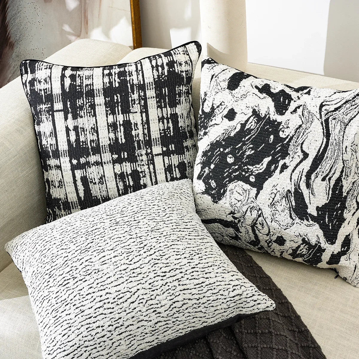 DecorBites™ Geometric Chenille Pillow Cover: Stylish Nordic Jacquard Cushion for Sofa