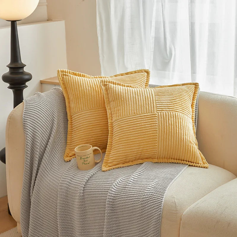 DecorBites™ Boho Striped Pillow Covers for Sofa Bed Decor, 45x45 White Polyester Pillowcases