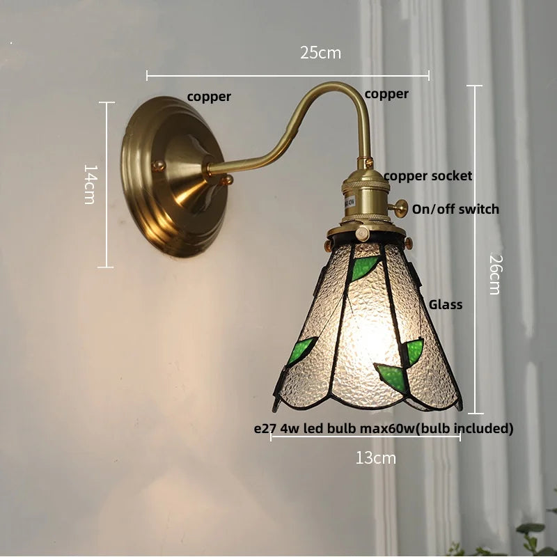 DecorBites™ Blue Glass Copper LED Wall Light Fixture Stair Bar Restaurant Bedroom E27