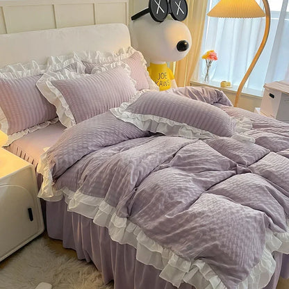 DecorBites™ Double-Layer Lace Bubble Cotton Bedding Set - Soft Skin-Friendly Bed Linens