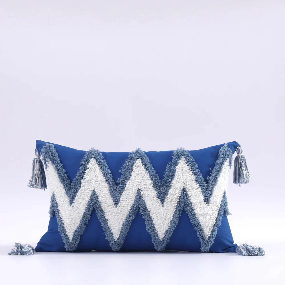 DecorBites™ Boho Tufted Tassel Cushion Cover 45x45cm - Blue Pink Cotton Throw Pillow Cover