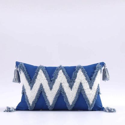 DecorBites™ Boho Tufted Tassel Cushion Cover 45x45cm - Blue Pink Cotton Throw Pillow Cover