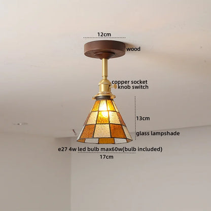 DecorBites™ Amber Glass LED Ceiling Light Modern Wood Canopy Kids Room Fixture