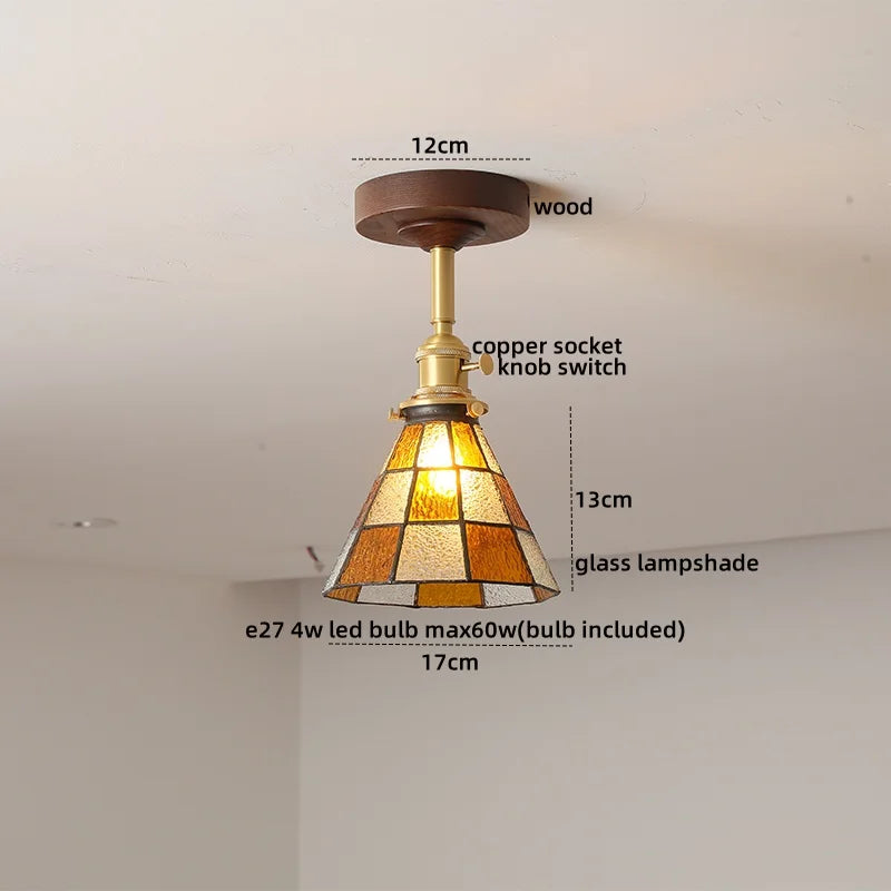 DecorBites™ Amber Glass Copper LED Ceiling Light Fixture for Modern Home Decor