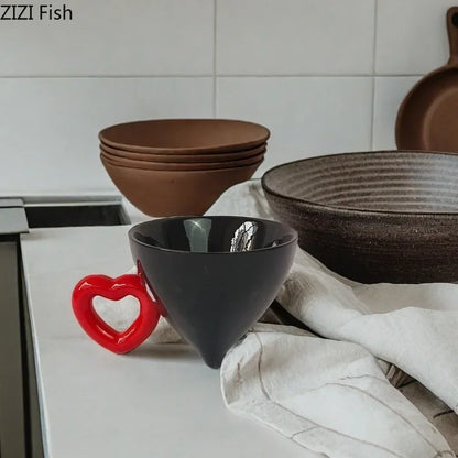 DecorBites™ Heart Ceramic Coffee Mug Tea Cup Set, Conical Dining Table Milk Juice Container