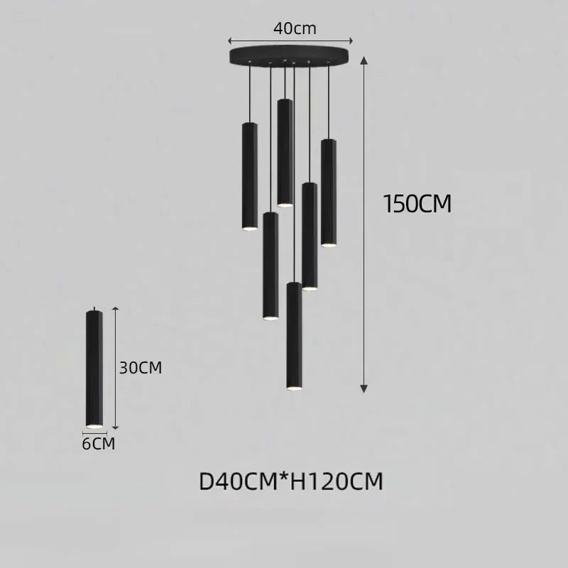 DecorBites™ Black LED Crystal Staircase Chandelier: Modern Nordic Design, Creative Island Hanging Lamp