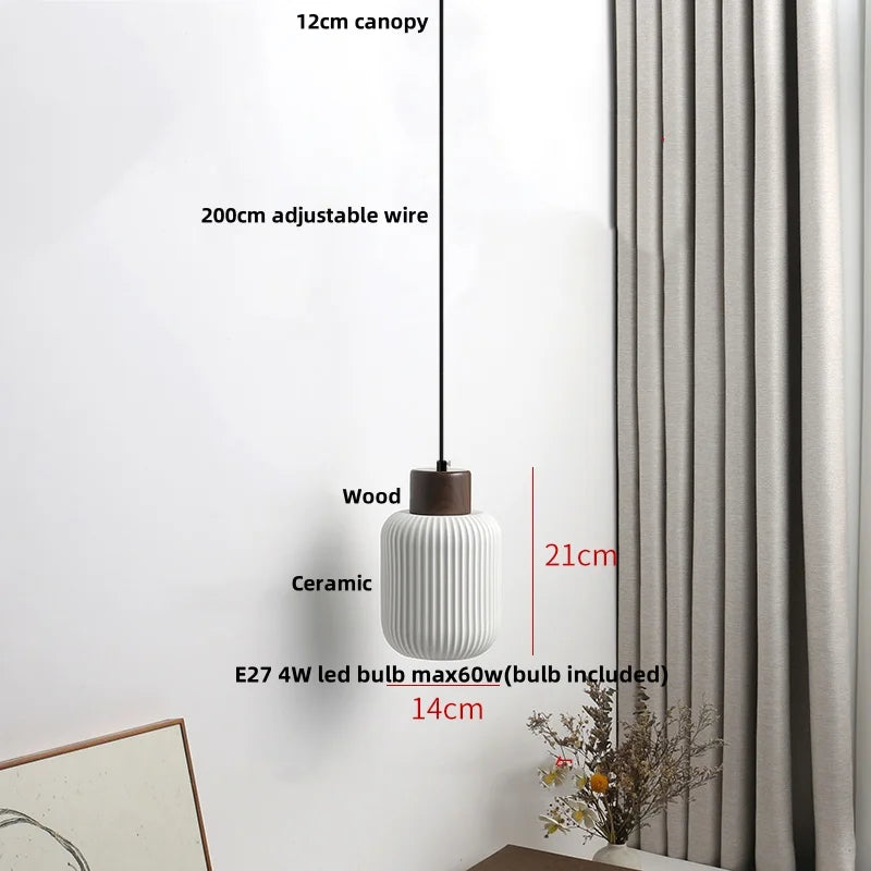DecorBites™ Ceramic LED Pendant Light Fixture - Nordic Modern Wood White Hanging Lamp