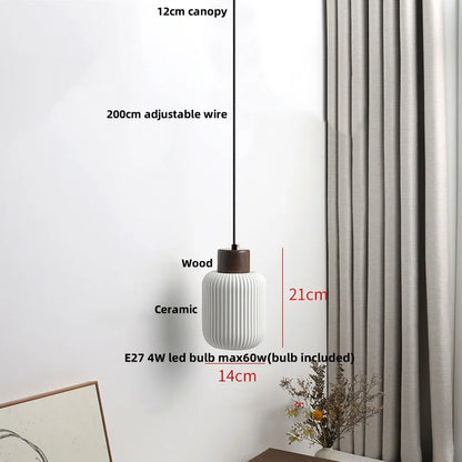 DecorBites™ Ceramic LED Pendant Light Fixture - Nordic Modern Wood White Hanging Lamp
