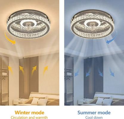 DecorBites™ Crystal LED Ceiling Fan with Remote Control Flush Mount Profile