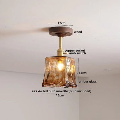 DecorBites™ Green Glass LED Ceiling Lights: Modern Copper Wood Indoor Lamp